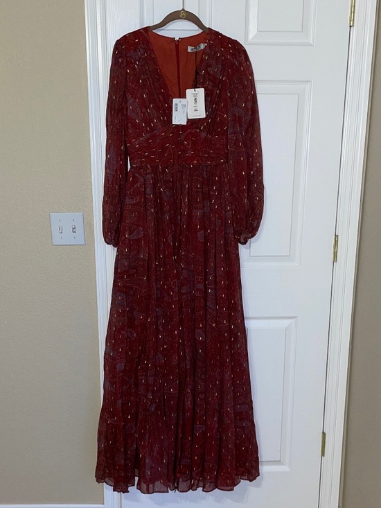 NWT AMUR Gemini Silk Chiffon Maxi Dress Antique Red Paisley Size 2 $898 - Picture 8 of 10